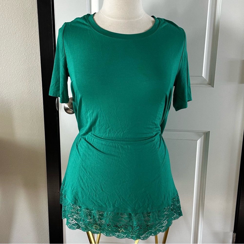 Zenana Premium Kelly Green Short Sleeve Tunic with Lace Hem | NWT | 1XL